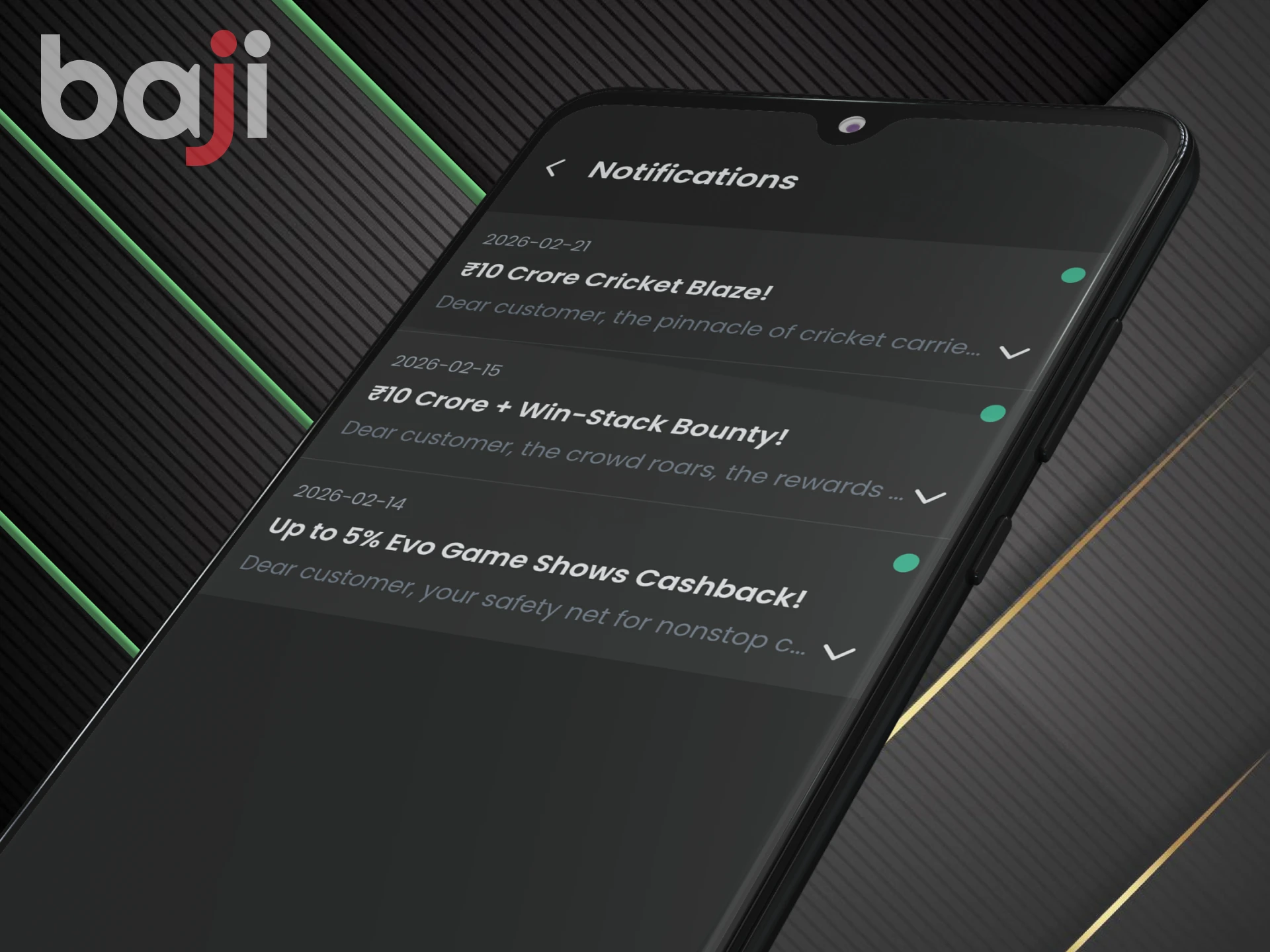 Notifications help you stay up-to-date on events on Baji.