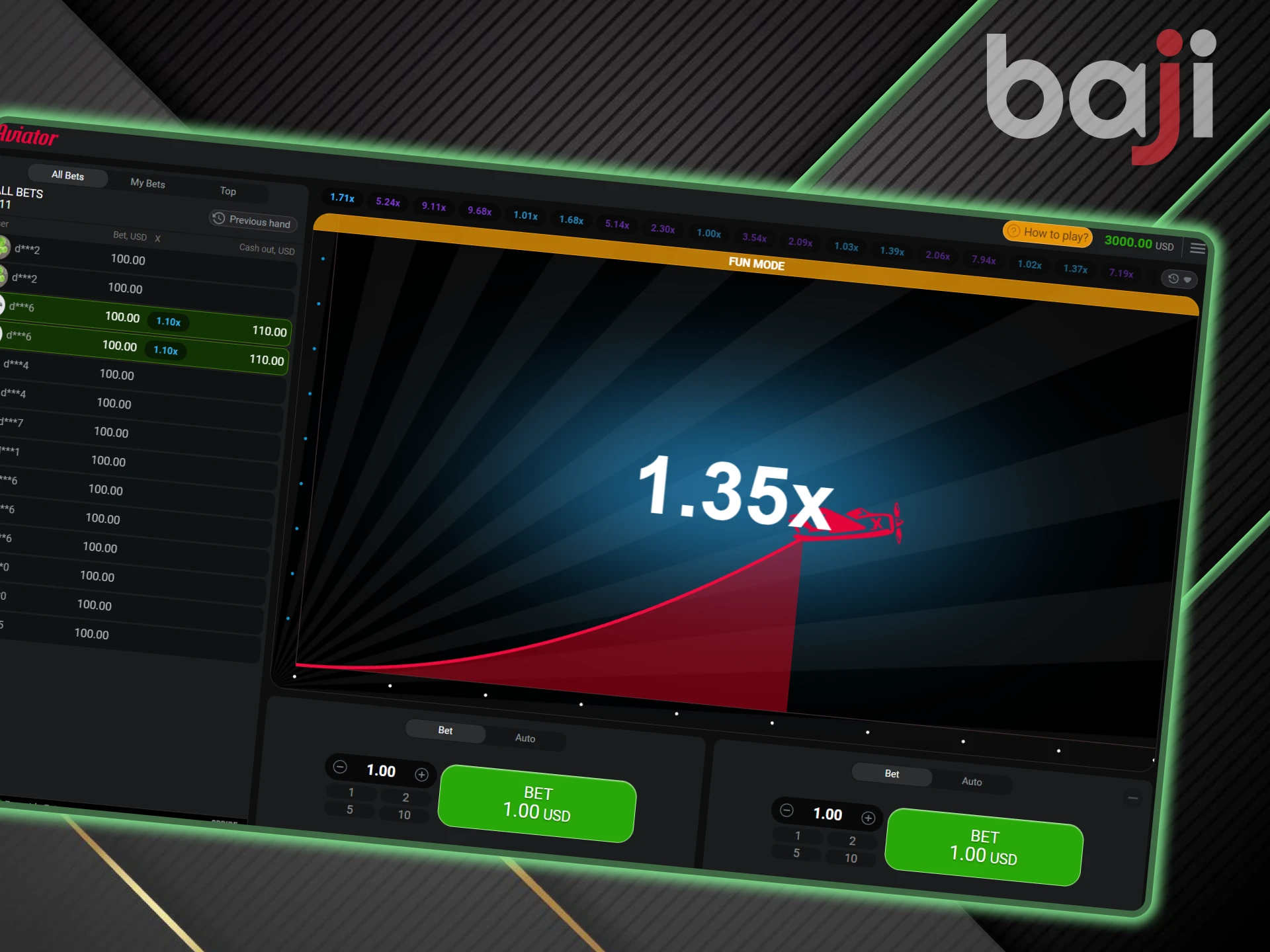 Double bets and autoplay are features you can use in the Aviator game from Baji.