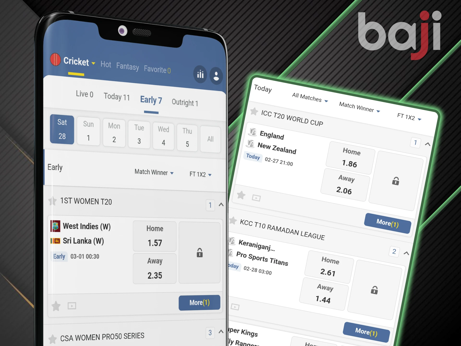 In the Baji app you will find cricket betting.