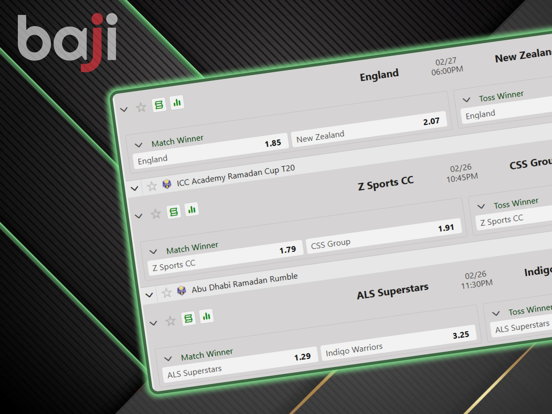 The winner of the match must be selected in Baji bets.