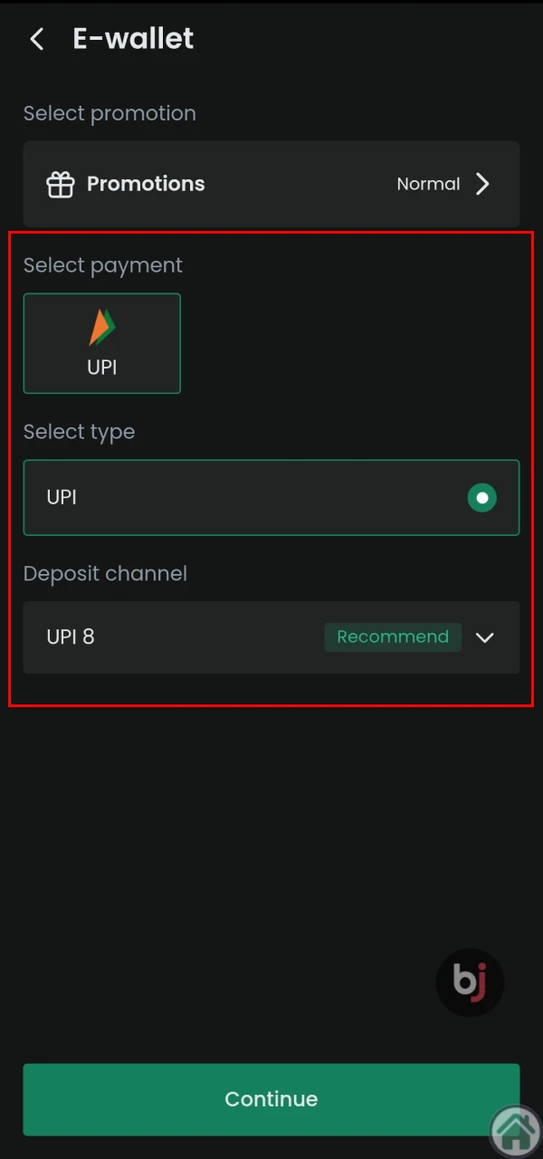 UPI is ideal for topping up your Baji account.