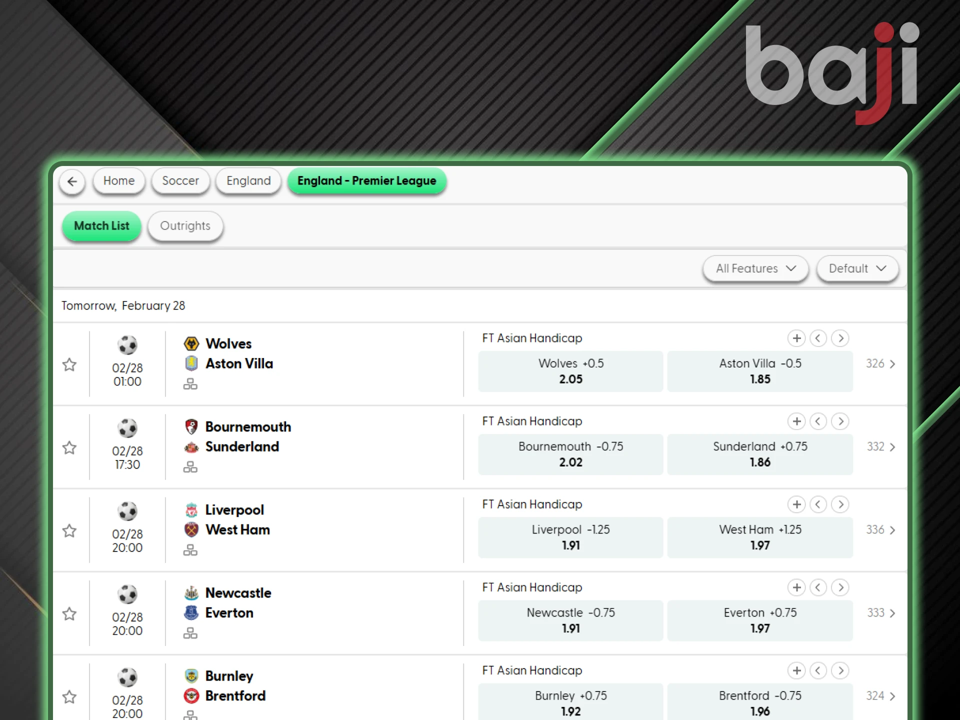 Baji's favorite football league for betting in India is the EPL.