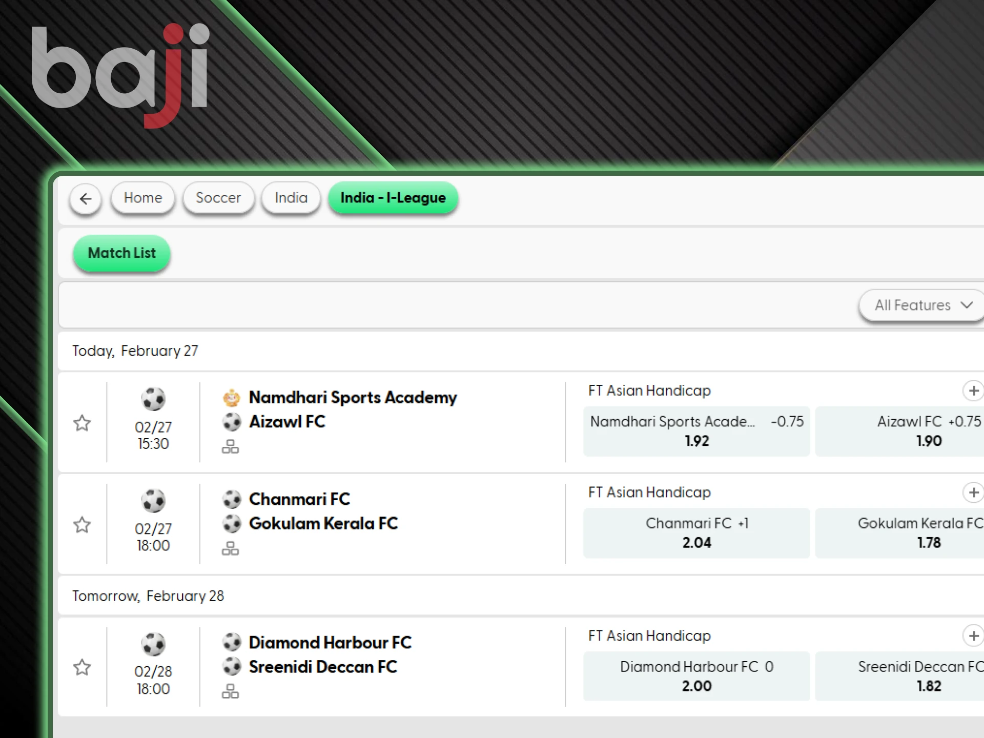 Bet on the Indian Football League Second Division with Baji.