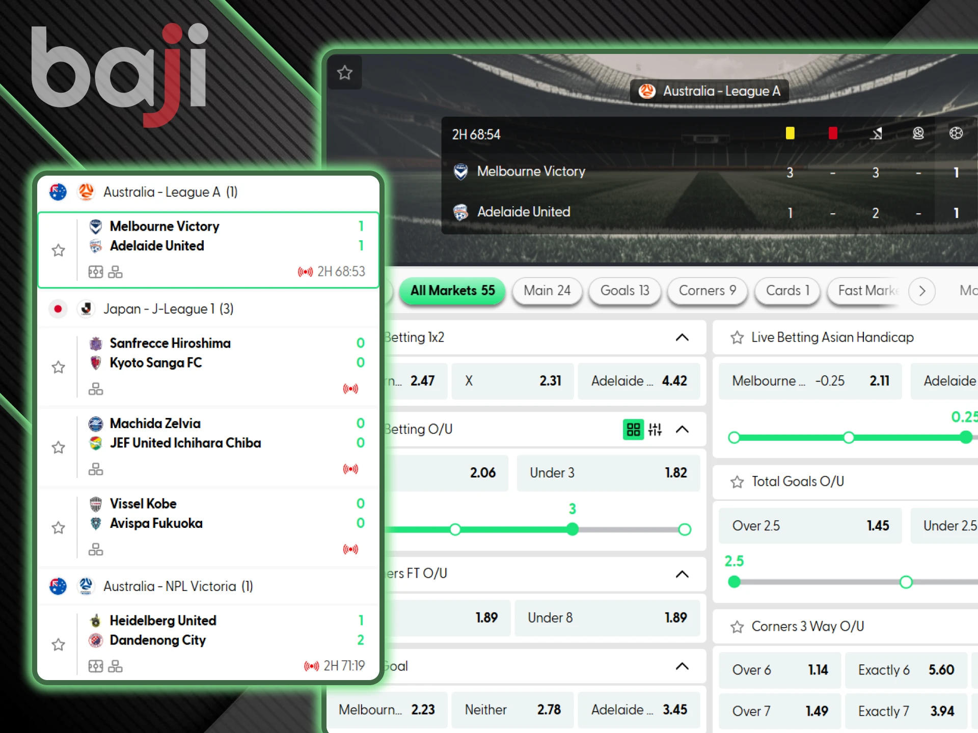 Live football events for betting are available on the Baji website.