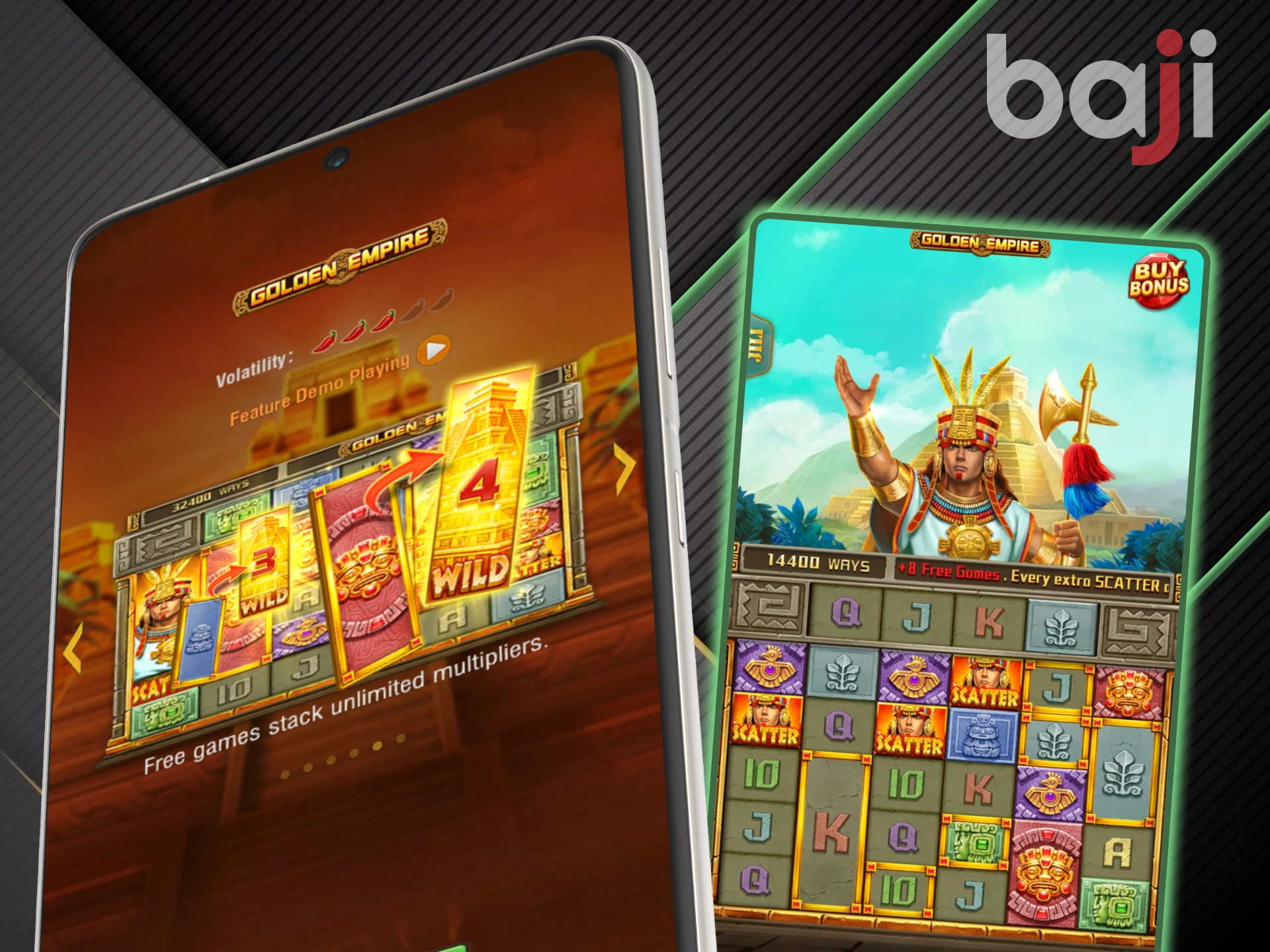 The Golden Empire game is available in the Baji app.