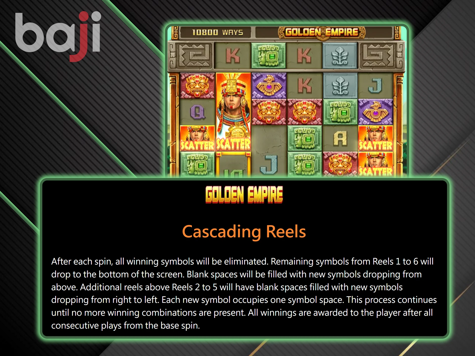 Cascading reels will help you win in the Golden Empire game.