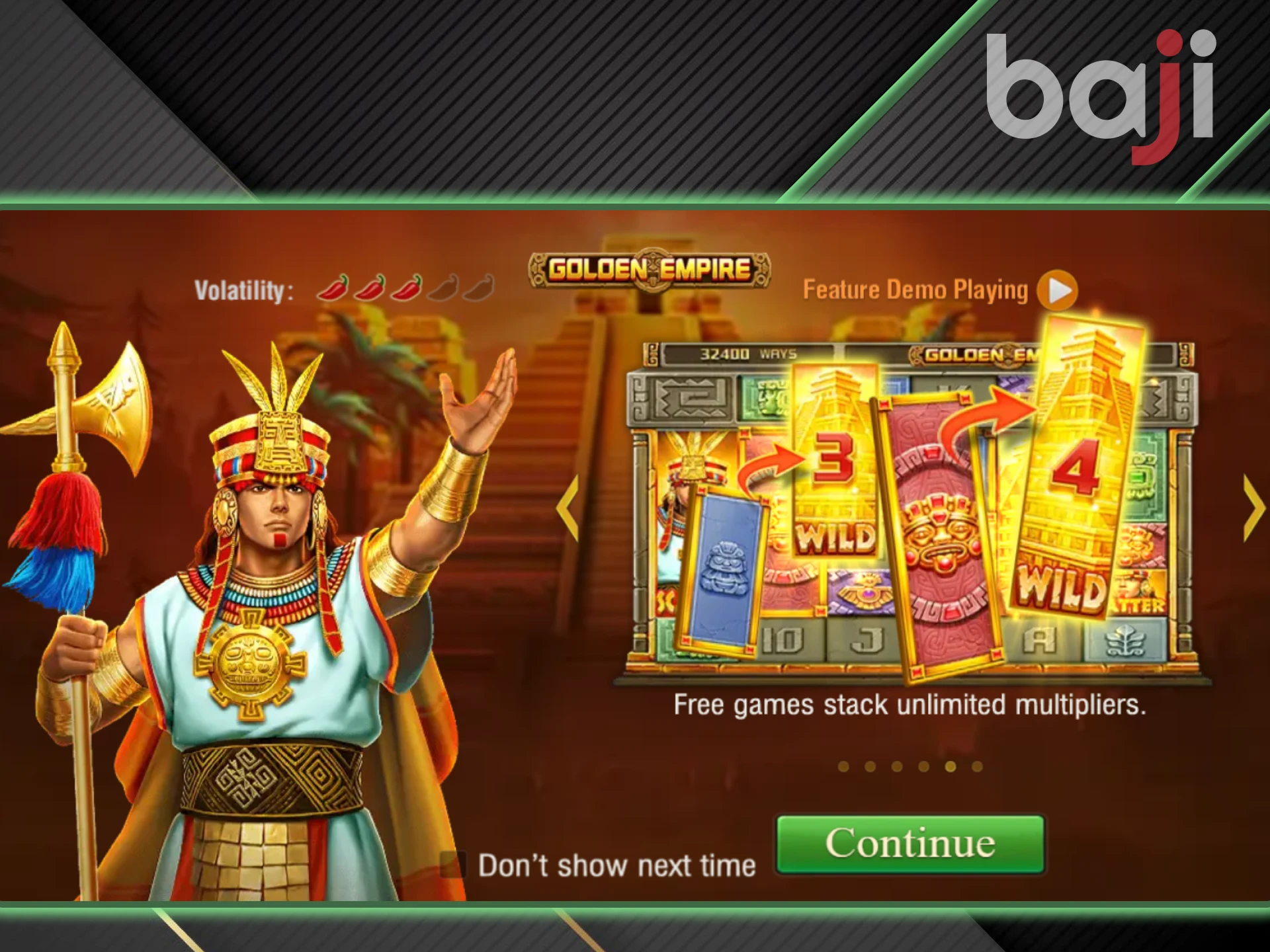 The volatility of the Golden Empire game from Baji will allow you to win.