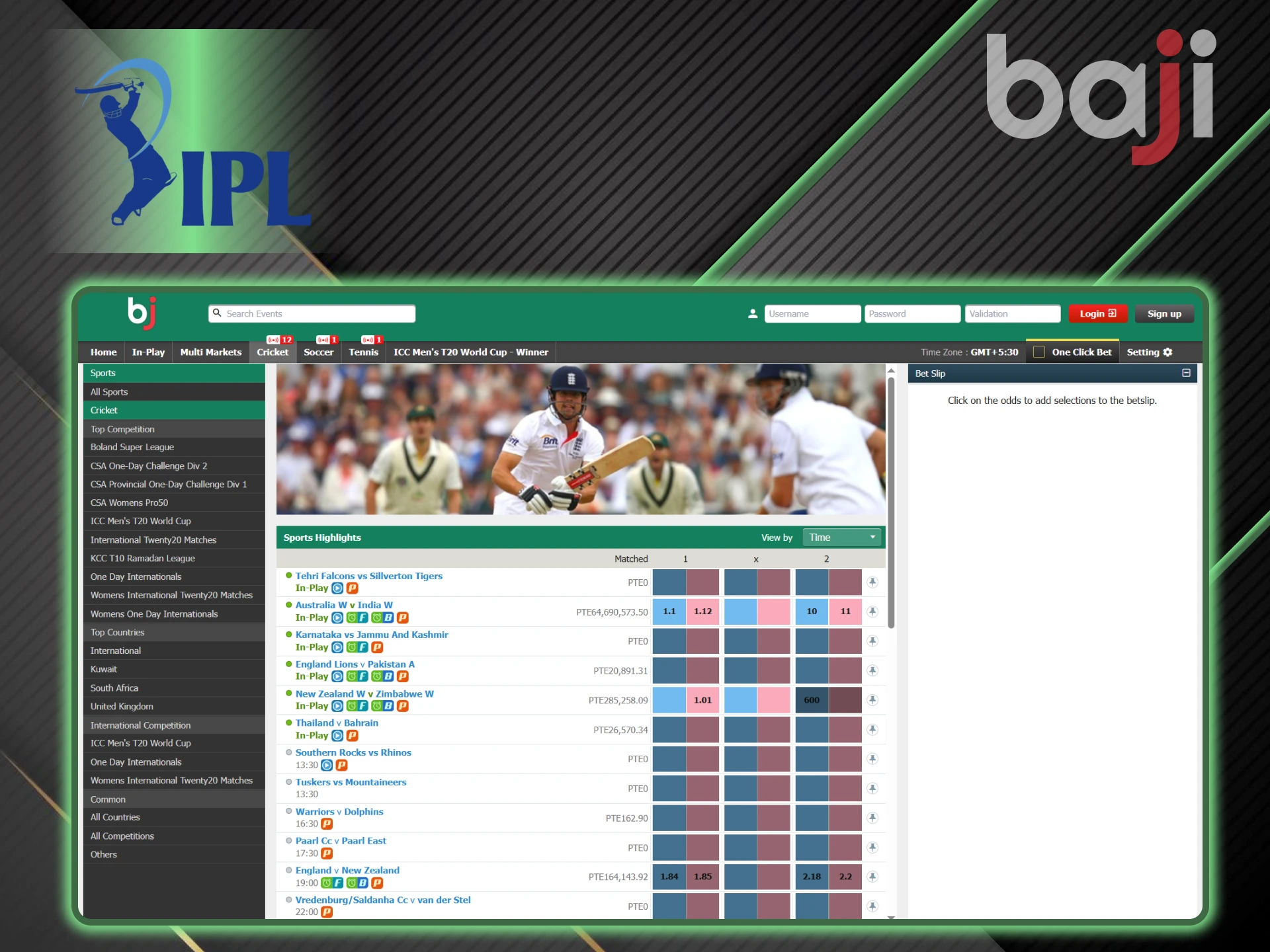 At Exchange you can bet against other players on IPL events from Baji.