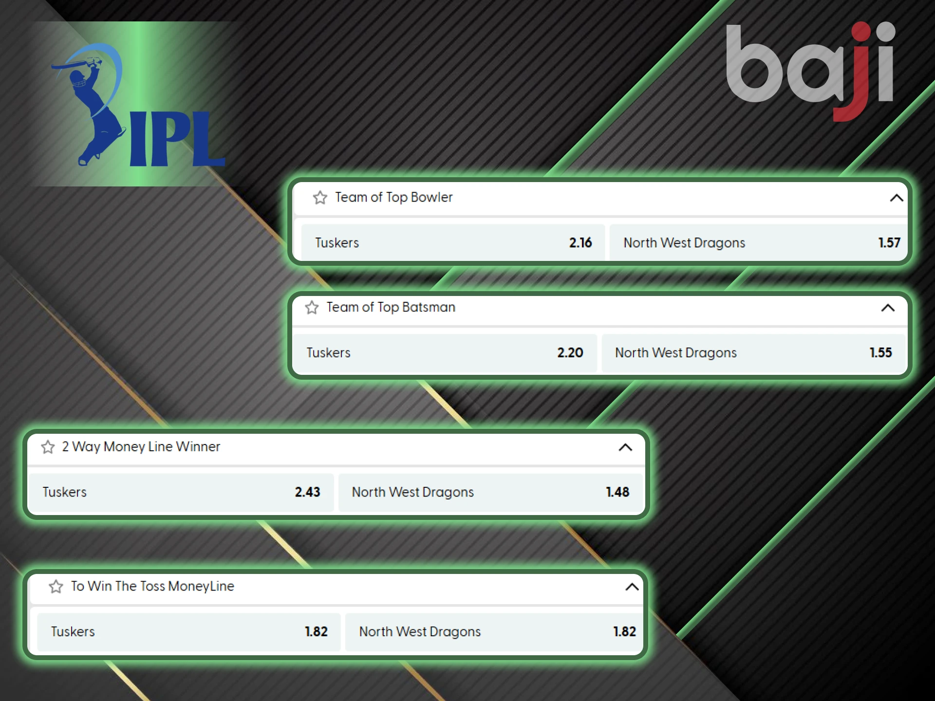 Choose the best batsman and bowler to win in IPL betting from Baji.