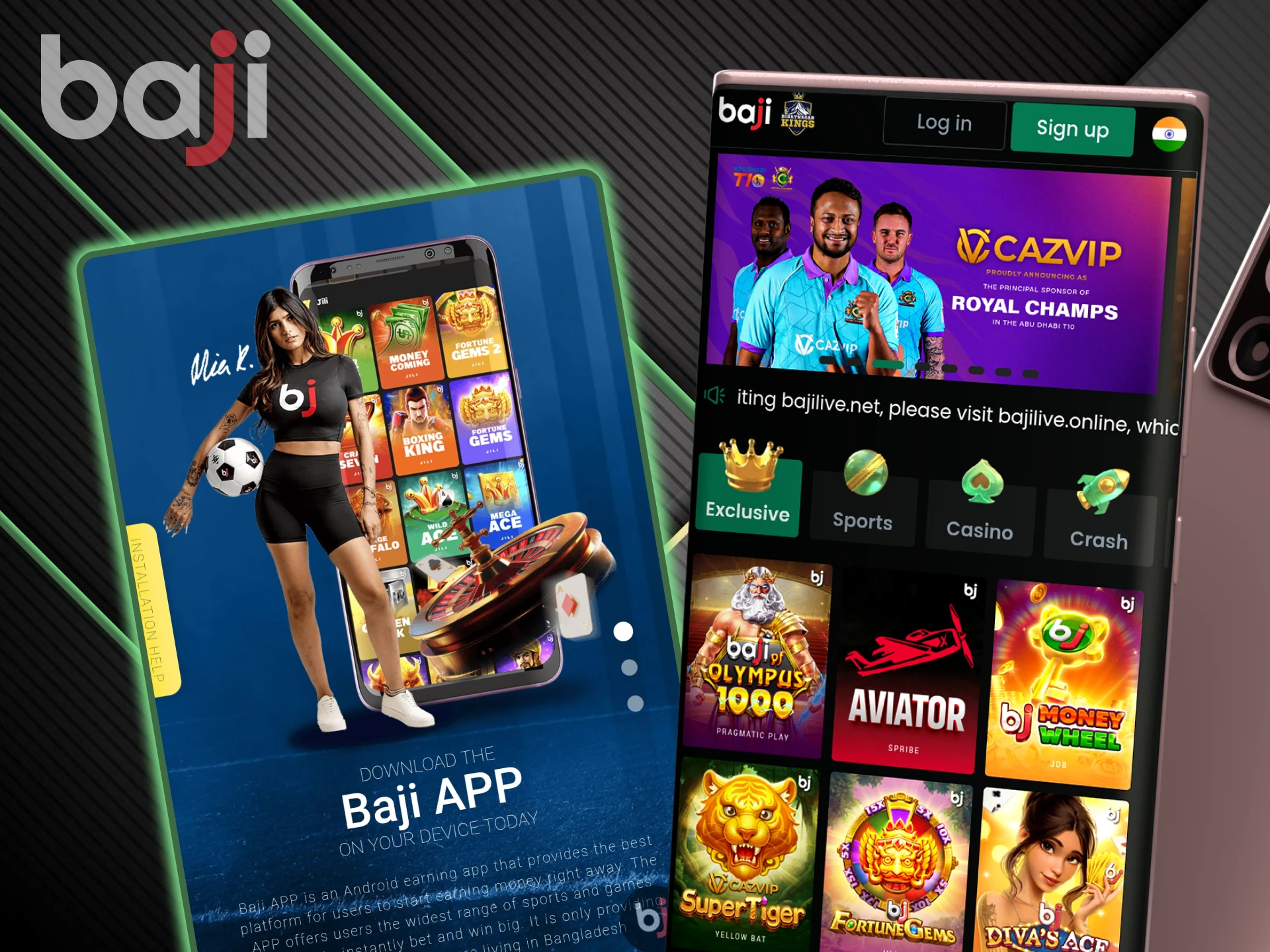 The Baji app can be downloaded for games and betting.