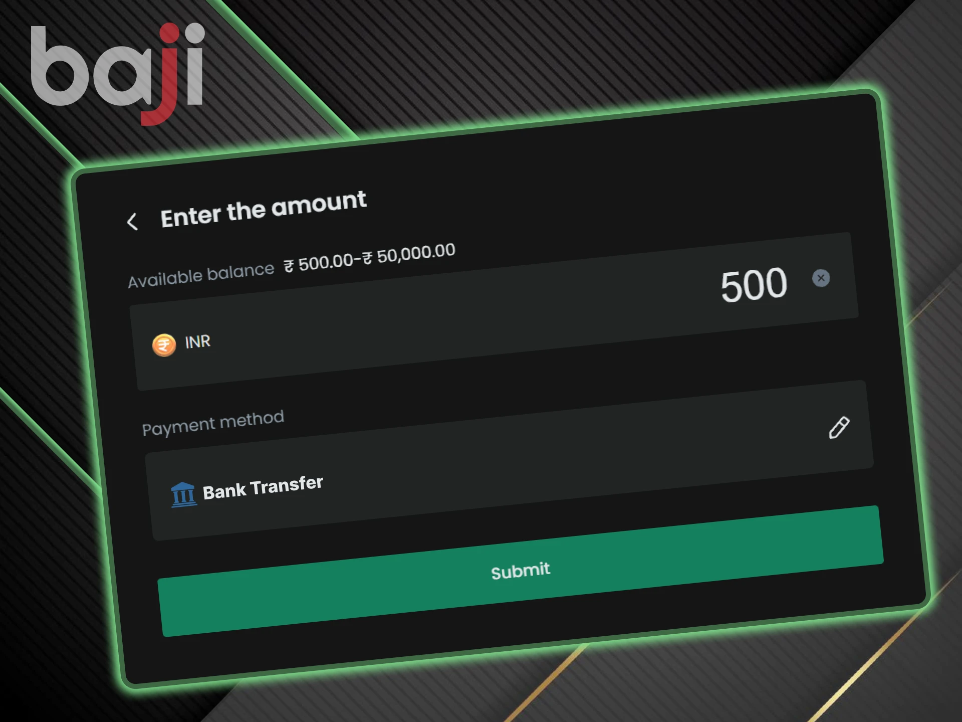 Bank transactions are available on the Baji website.