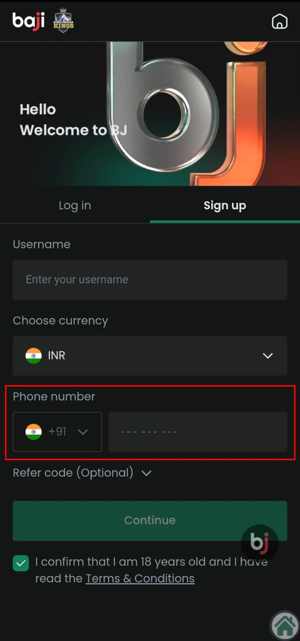 You must provide your phone number when registering on Baji.