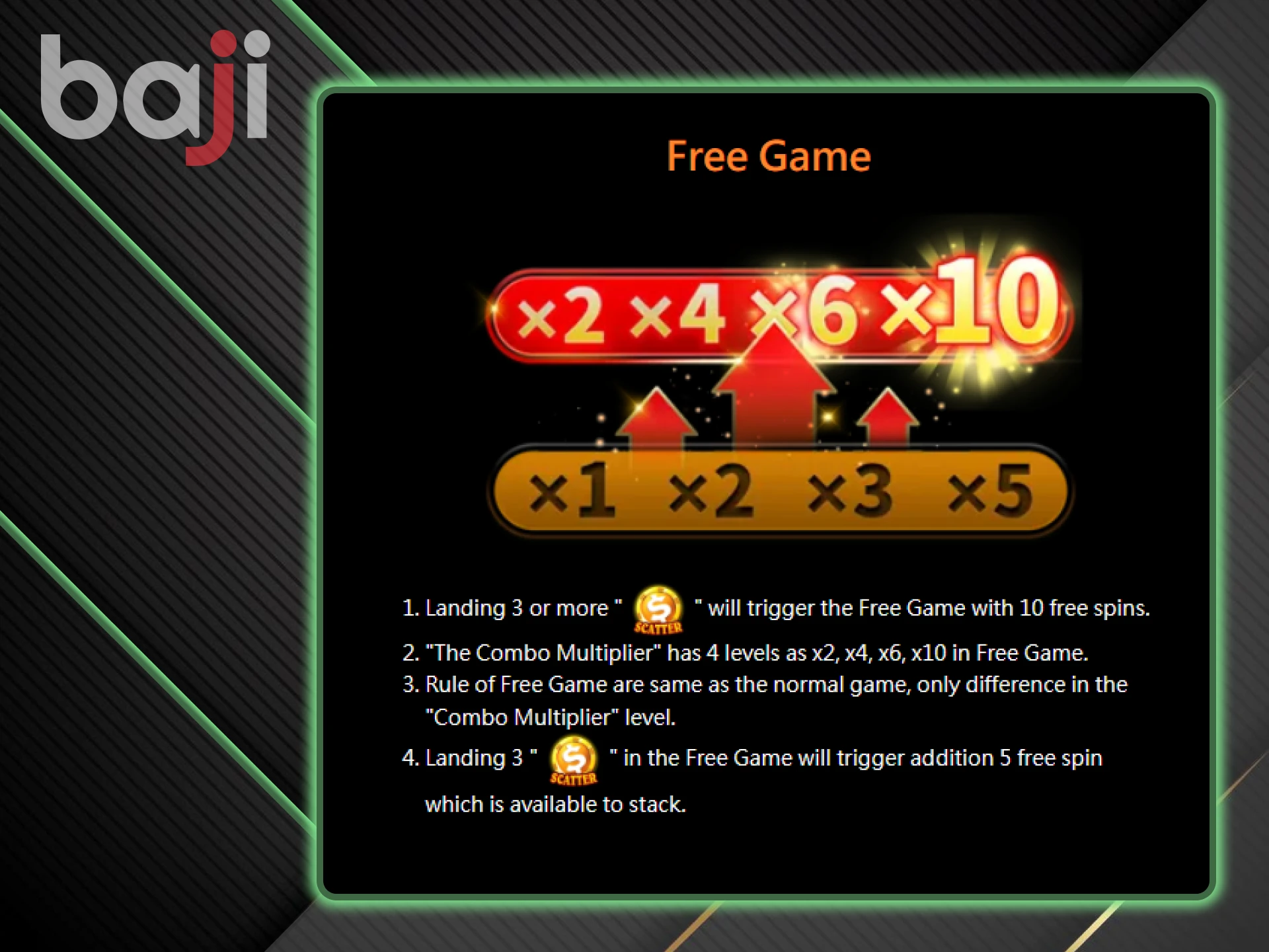 The bonus combination allows you to spin free spins in the Super Ace game on Baji.