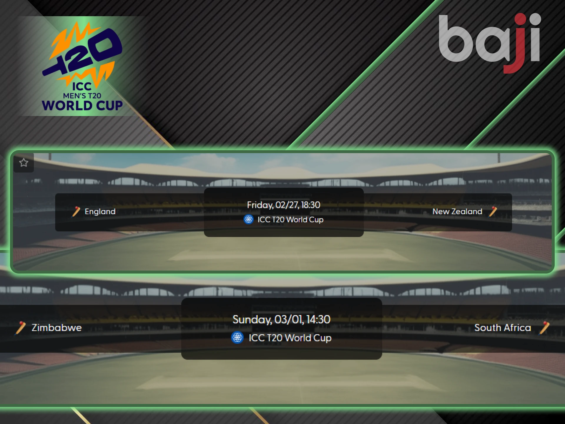 Top countries will participate in the T20 Cricket World Cup with Baji.