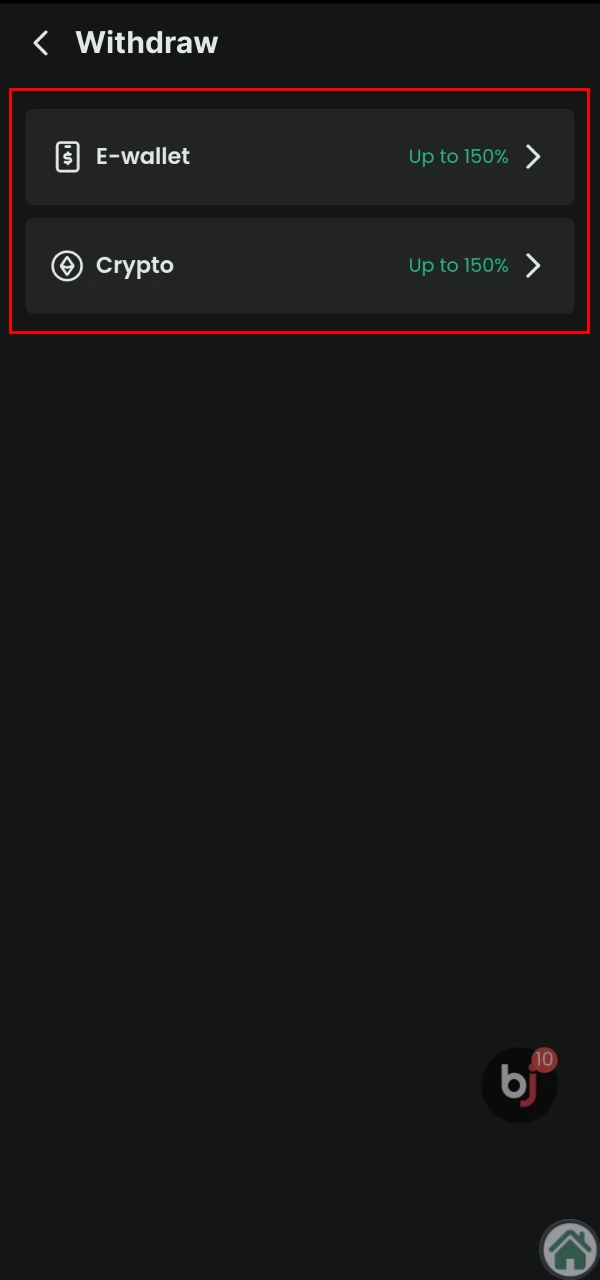 The withdrawal section on Baji includes several payment systems.