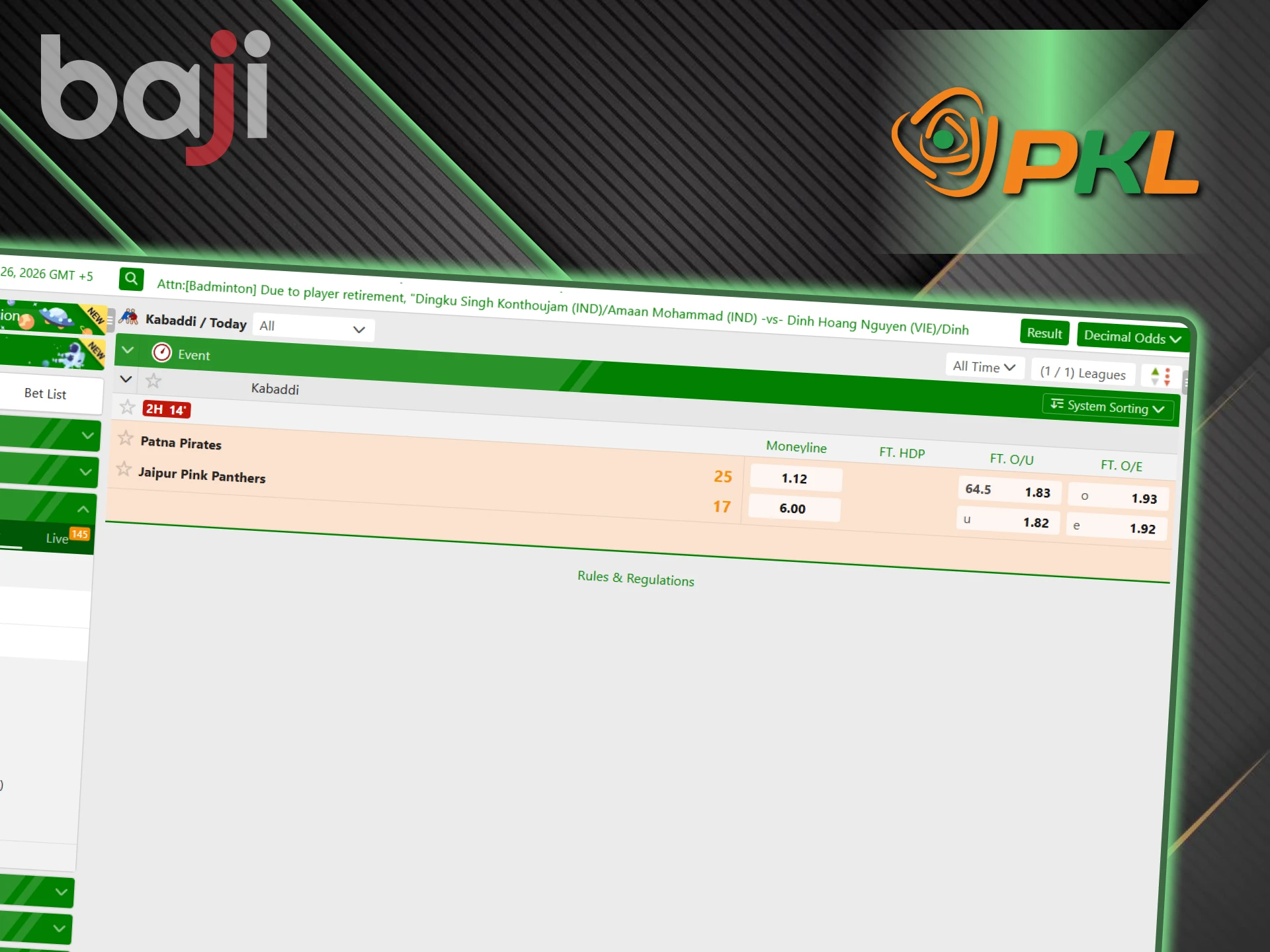 PKL events for Exchange betting are available on Baji.