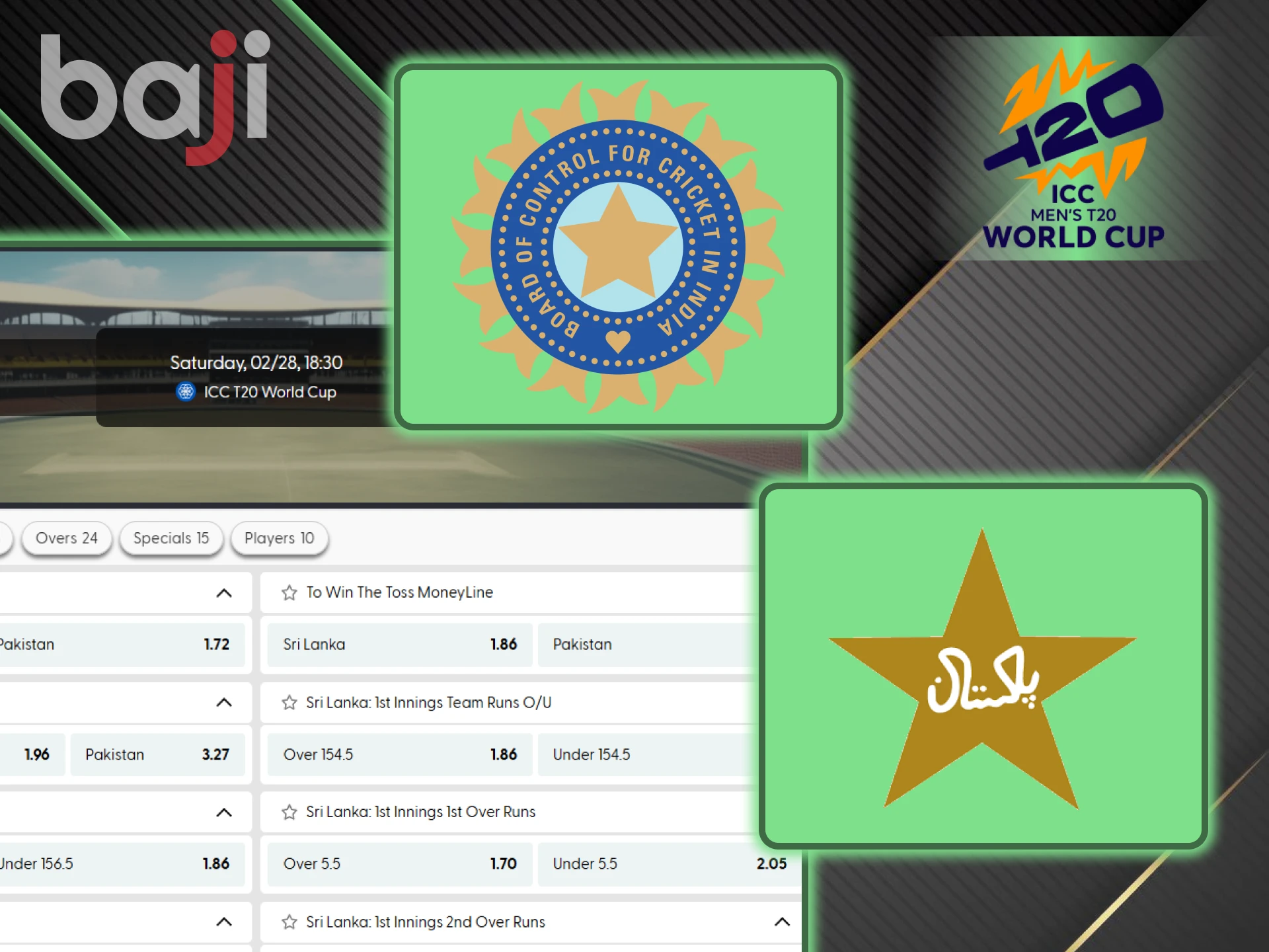 The main game of the T20 World Cup between India and Pakistan can be seen and watched on Baji.
